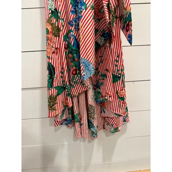 Calvin Klein Red Striped Floral High Low Dress - Picture 4 of 6